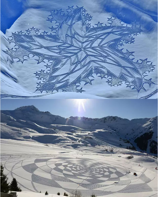 Crean una increíble obra de arte andando por la nieve